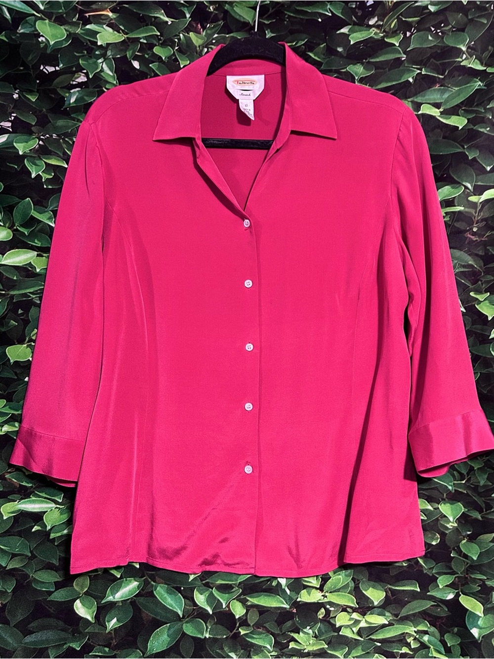 Talbots Silk Stretch Blouse Button Down 3/4 Sleeve Pink Womens 10